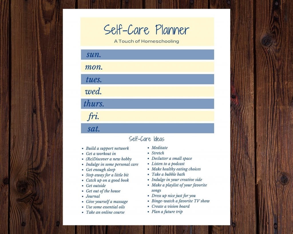 Printable Self Care Planner - Self-care ideas for stay at home moms