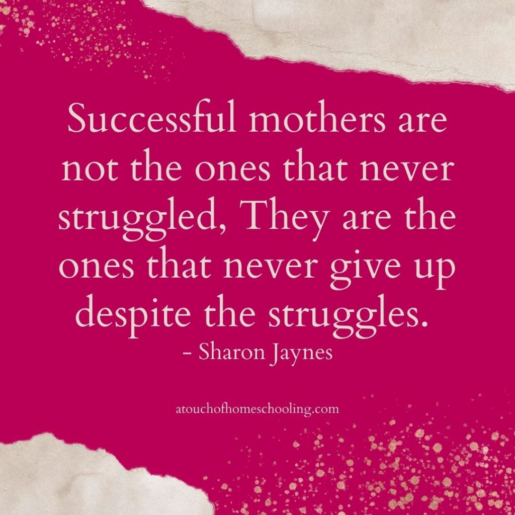 Decorative quote that reads: Successful mothers are not the ones that never struggled. They are the ones that never give up despite the struggles.
