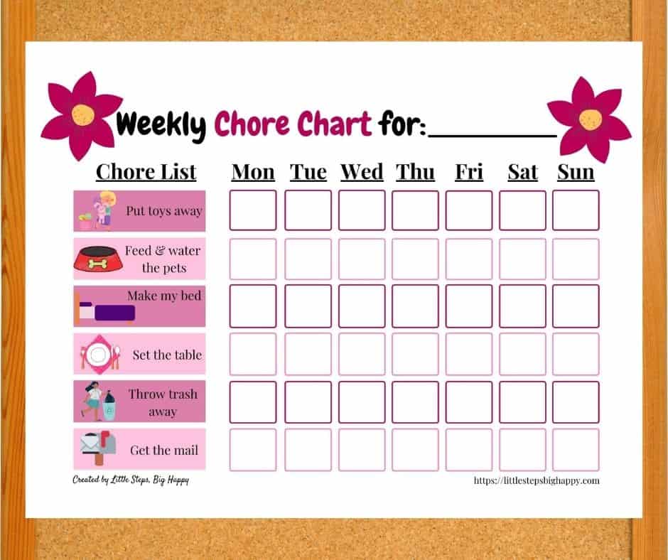 Pink flower chore chart