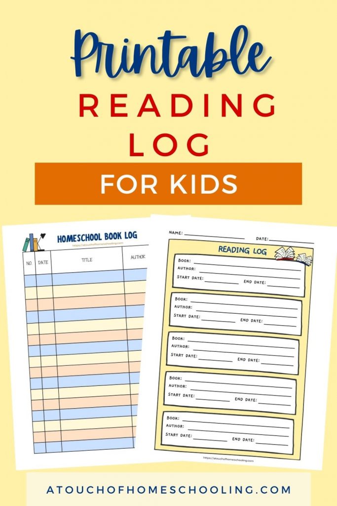 Picture of two printable homeschool book logs. Text says: Printable Reading Log for Kids