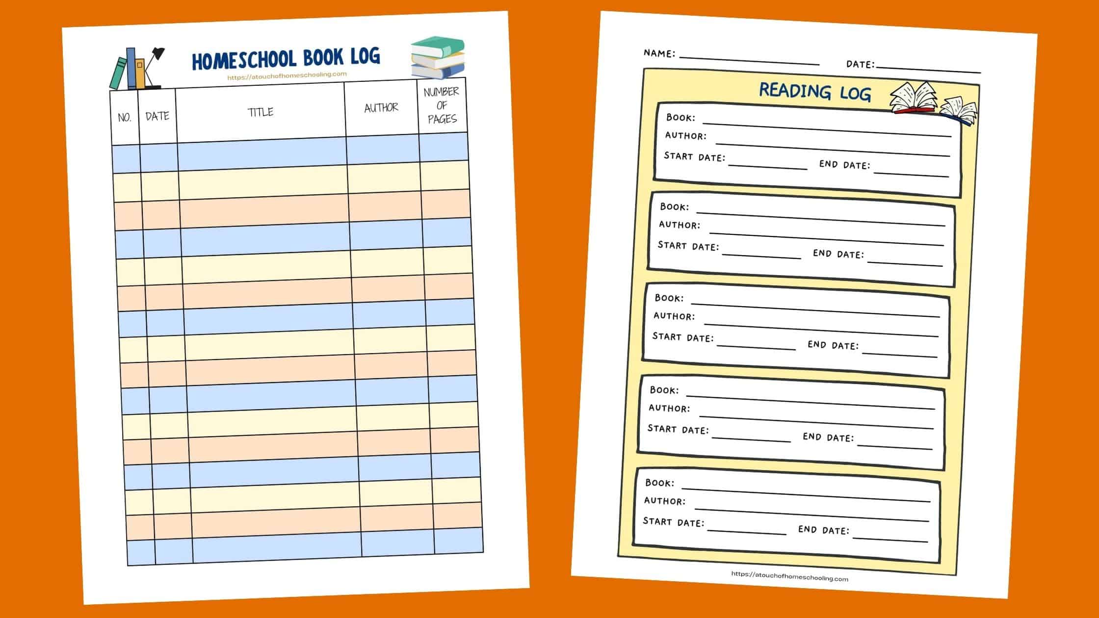 a homeschool book log and a reading log for kids