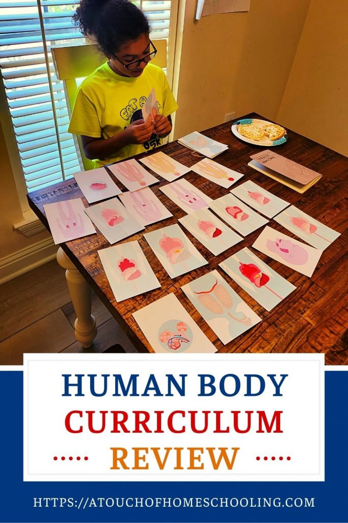 Picture of girl using the human body  homeschool curriculum The Fabulous Human Body by Heron Books. Text says: Human Body Curriculum Review