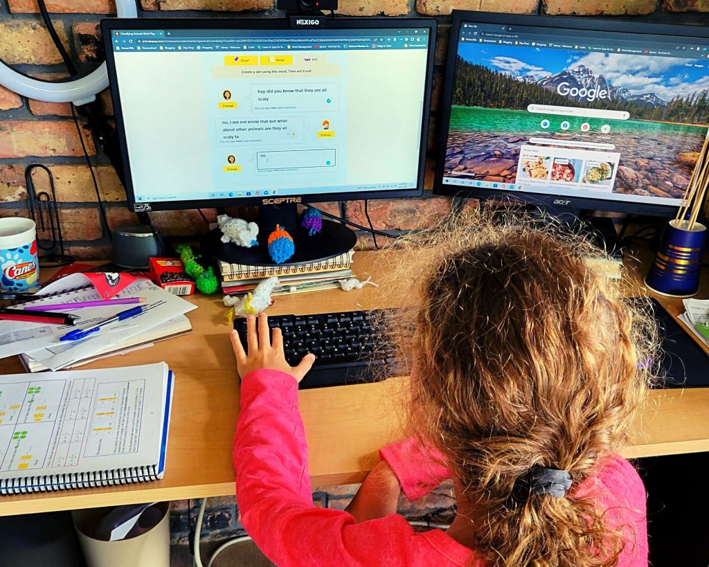 girl doing schoolwork on the computer