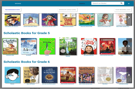 Screenshot of books from BuddyBooks a program for reading practice for kids