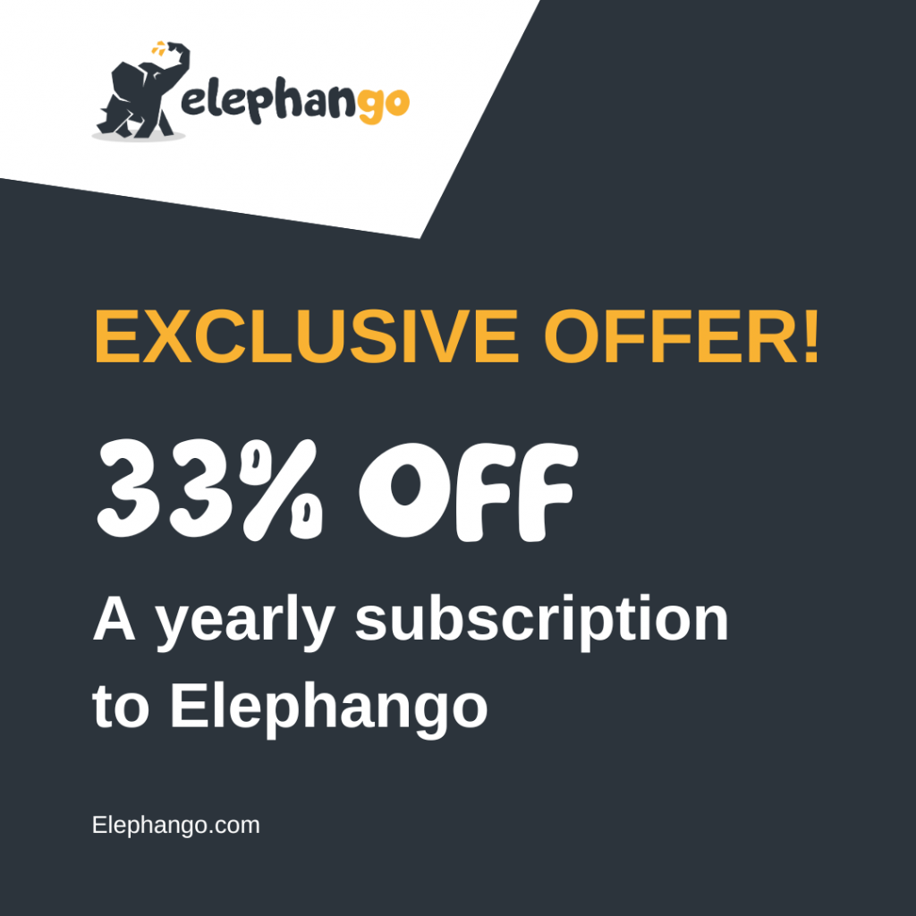 Elephango exclusive offer of 33% off a yearly subscription
