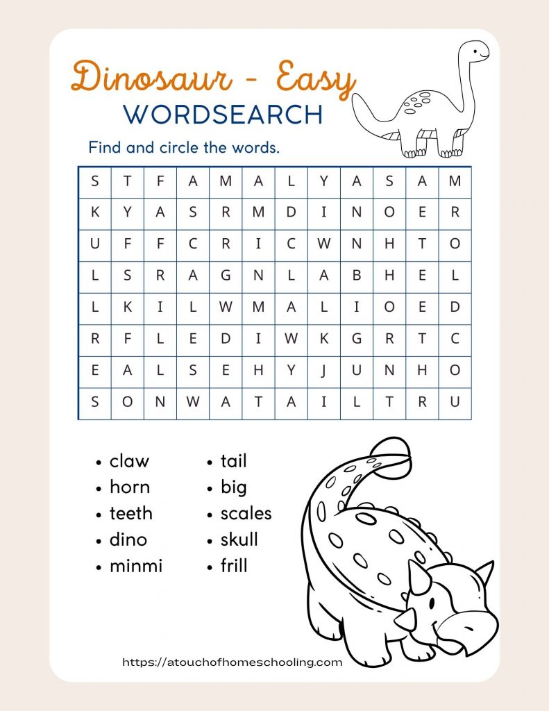 Dinosaur word search - Easy