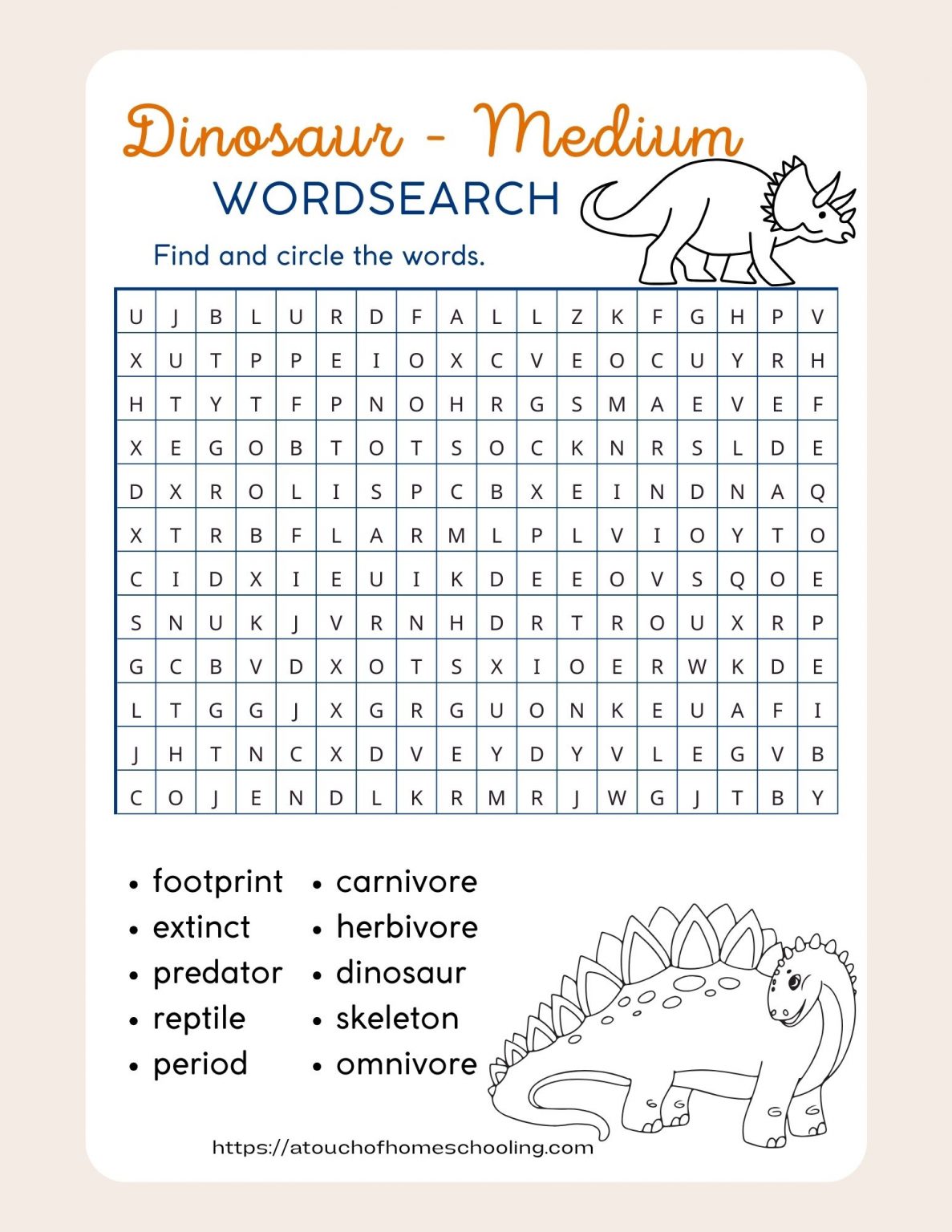FREE Printable Dinosaur Word Search for Kids - A Touch of Homeschooling