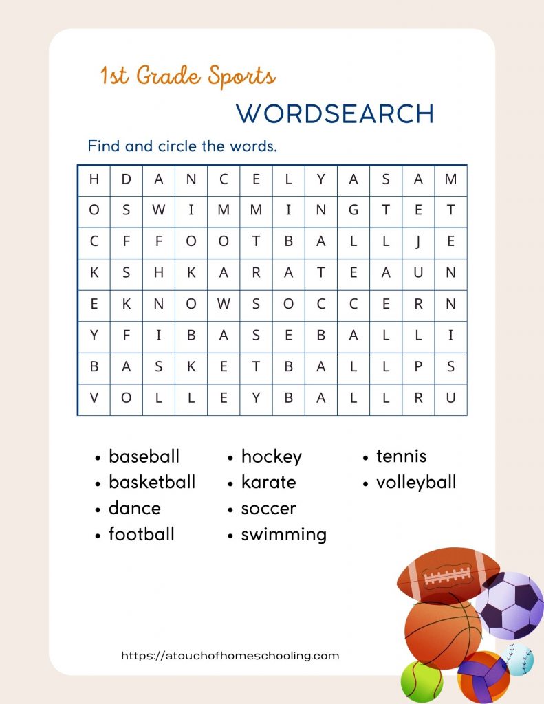 1st grade word search - sports