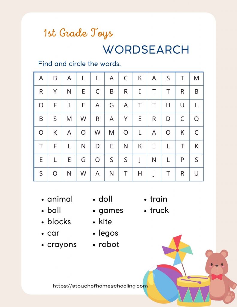 1st grade word search - toys