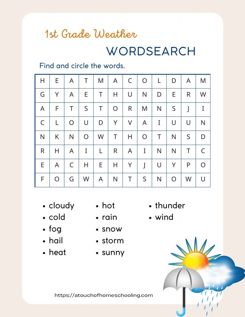 1st grade word search - weather